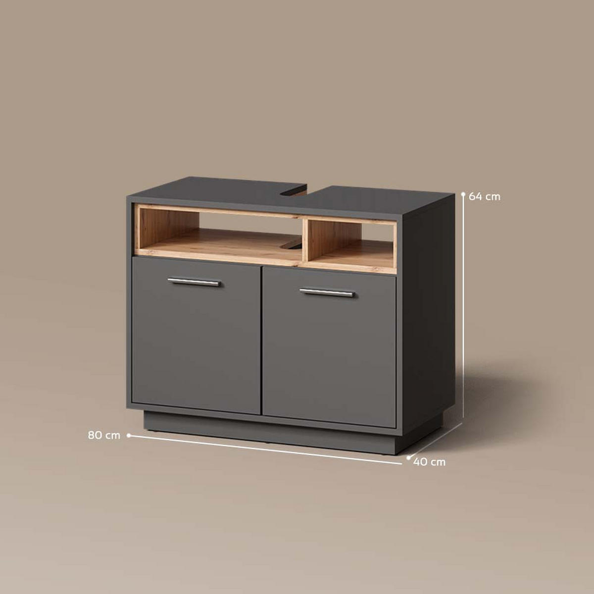 WASCHBECKENUNTERSCHRANK Temo Anthrazit 80 x 64 cm - Anthrazit, Holzwerkstoff (80/64/40cm) - Livinity®