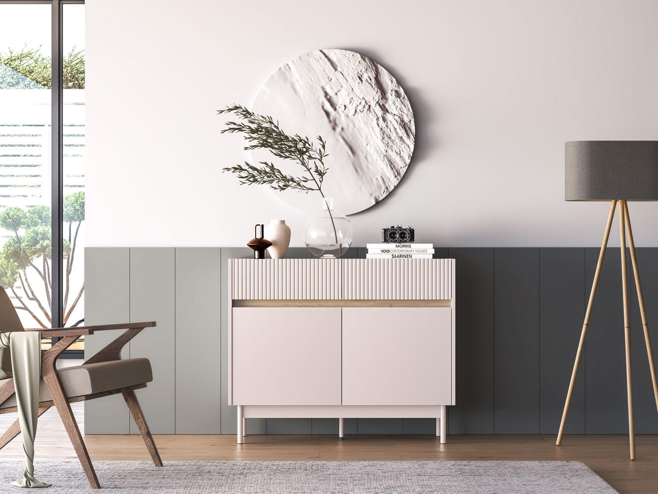 SIDEBOARD Dunea Cashmere / Eiche Cremona Torro 104 / 40 / 85 cm - Kaschmir/Creme, Holz/Holzwerkstoff (104/85/40cm) - Feldmann-Wohnen