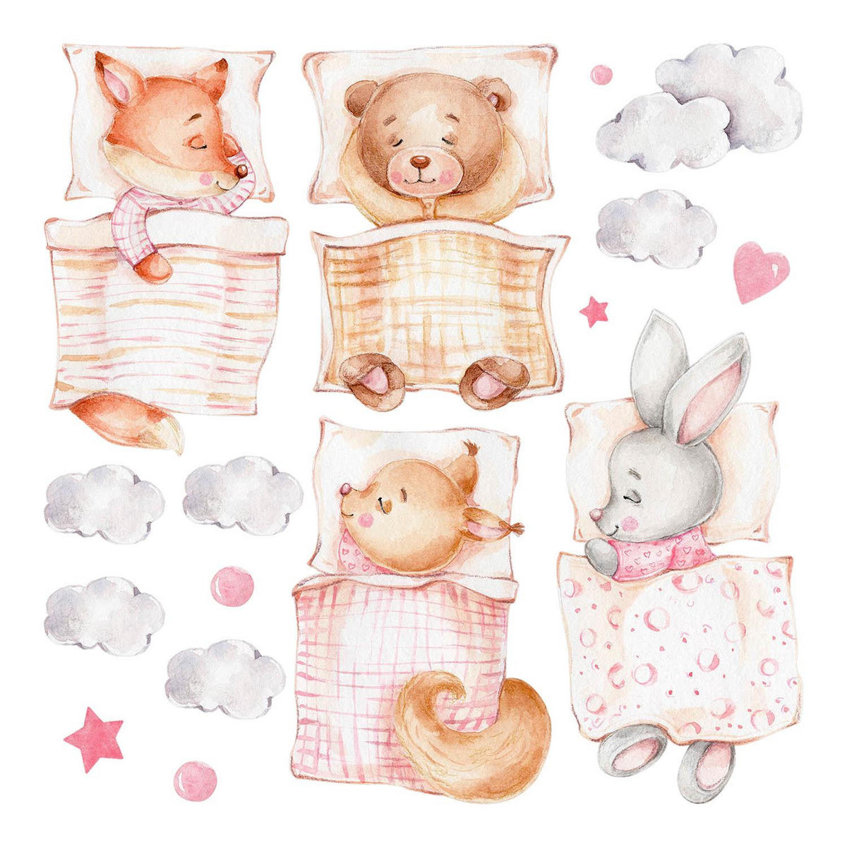 WANDAUFKLEBER 100x135cm - Schlafende Tiere - Multicolor, Kunststoff (100/135/0.1cm) - Wallfluent