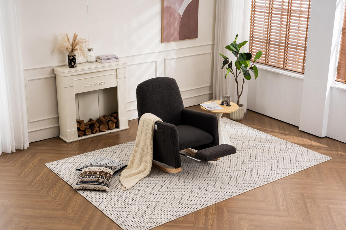 SCHAUKELSTUHL Teddy-Polster mit Fußhocker und Holzgestell 67/126/98 cm Dunkelgrau - Dunkelgrau, Textil (126/98/67cm) - Redom