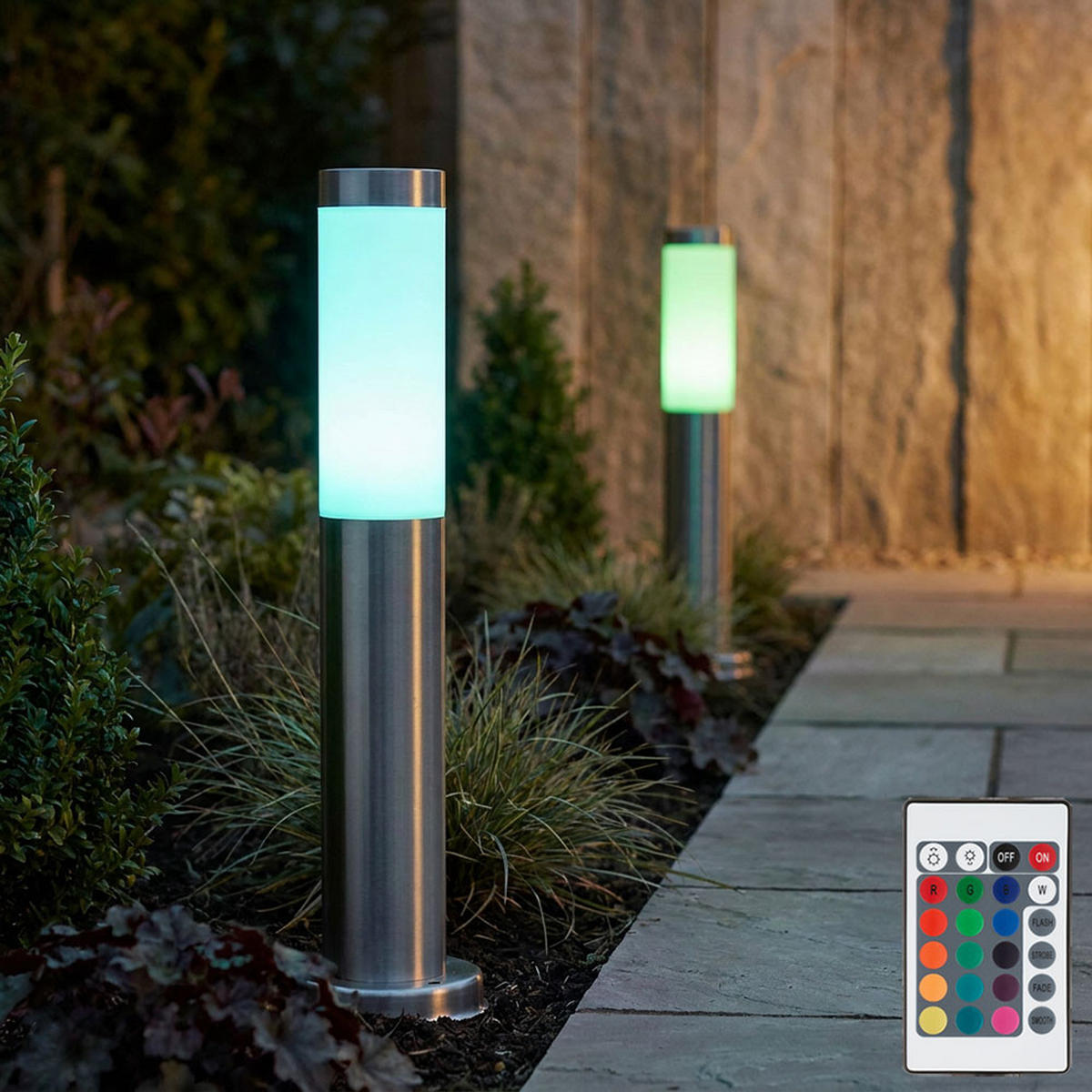 LED WEGELEUCHTE Edelstahl Silber 2er Set - Silberfarben, Metall (12.5/12.5/45cm)