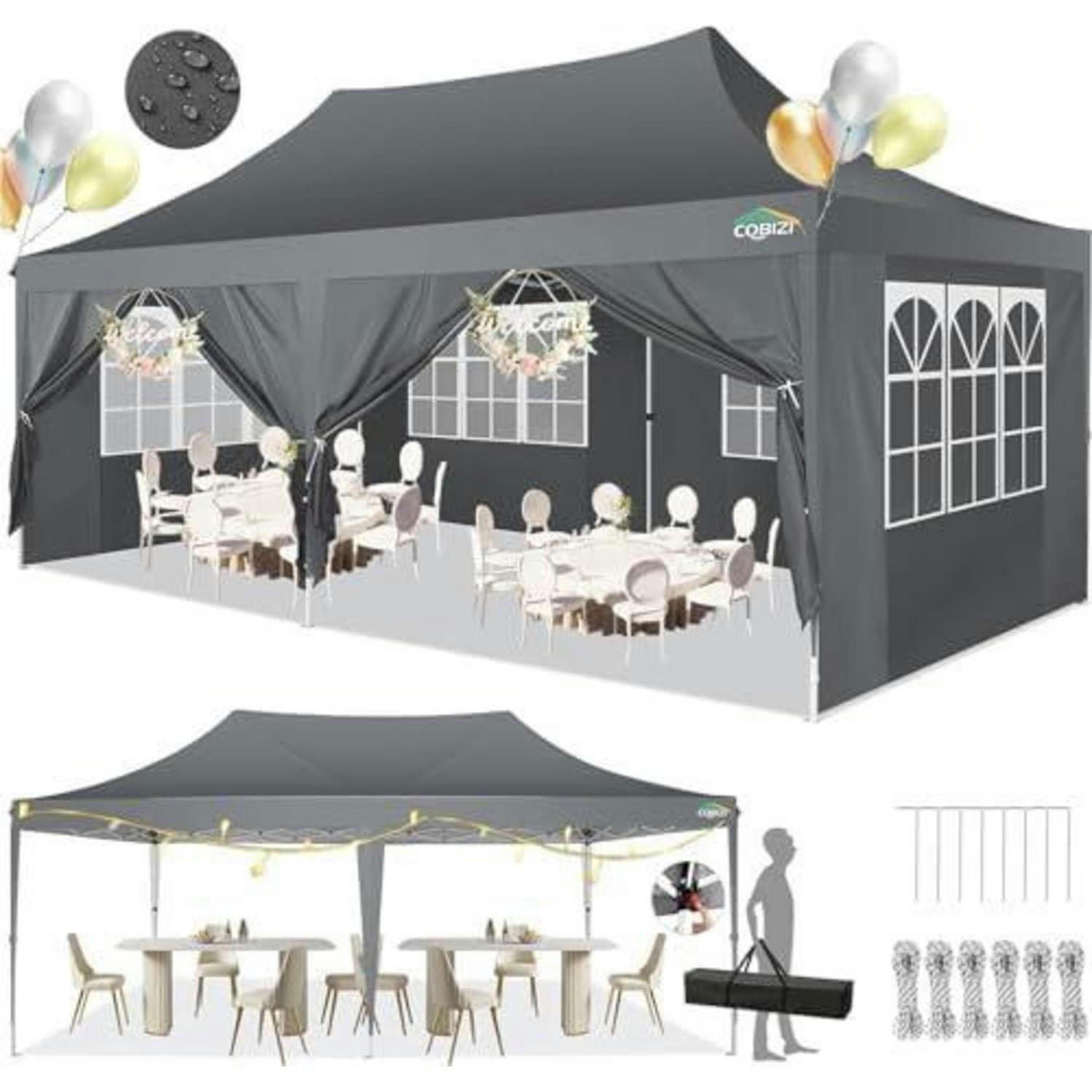 FALTPAVILLON 3 x 6 m Grau Wasserdicht mit 6 Seitenteilen - Grau, Textil (300/320/600cm)