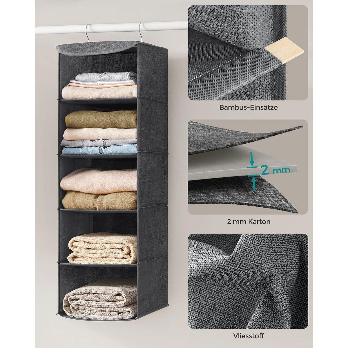 HÄNGEORGANIZER RIYADH 2ER-SET - Grau, Naturmaterialien (30/90/30cm) - Hansiro