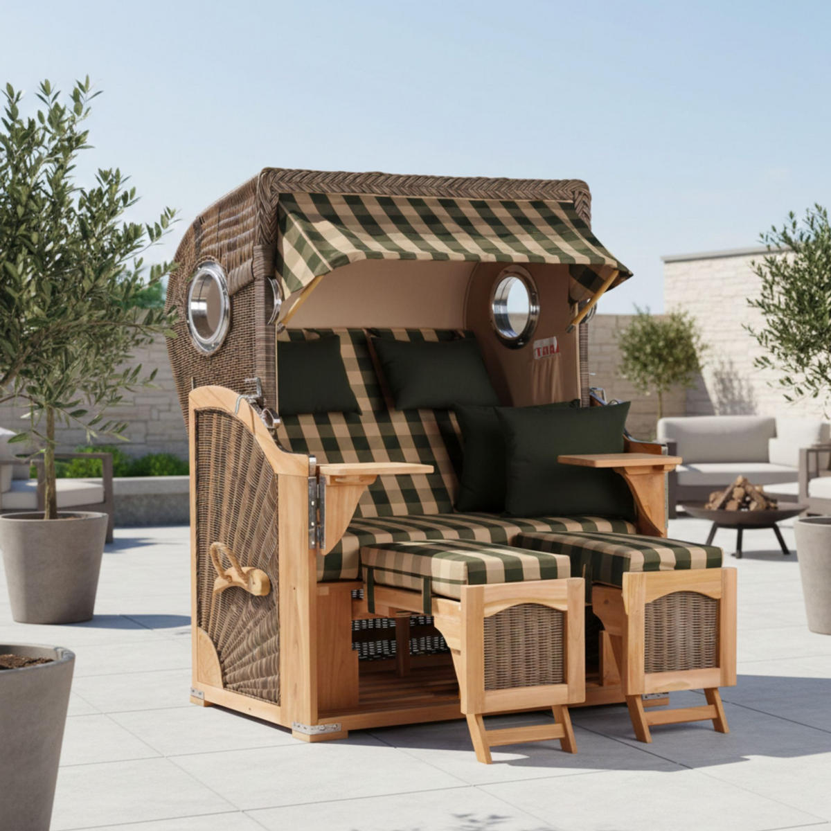 STRANDKORB Düne 2 Sitzer Teak PE Grey - Braun/Grau, Holz/Metall (125/170/80cm) - Mr. Deko