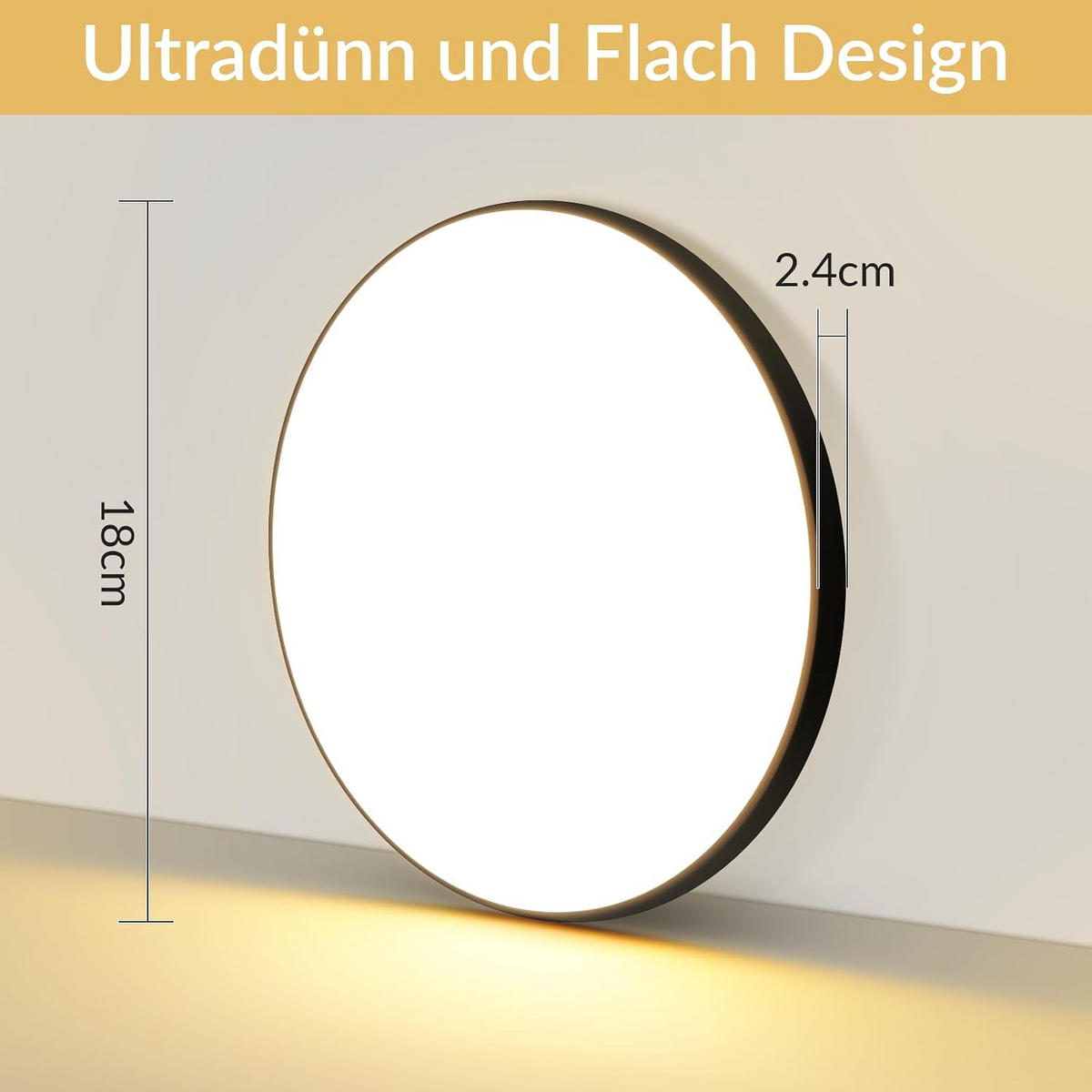 LED DECKENLEUCHTE Ianthelyn 18/18/2.4 cm - Schwarz, Kunststoff (18/18/2.4cm) - ZMH