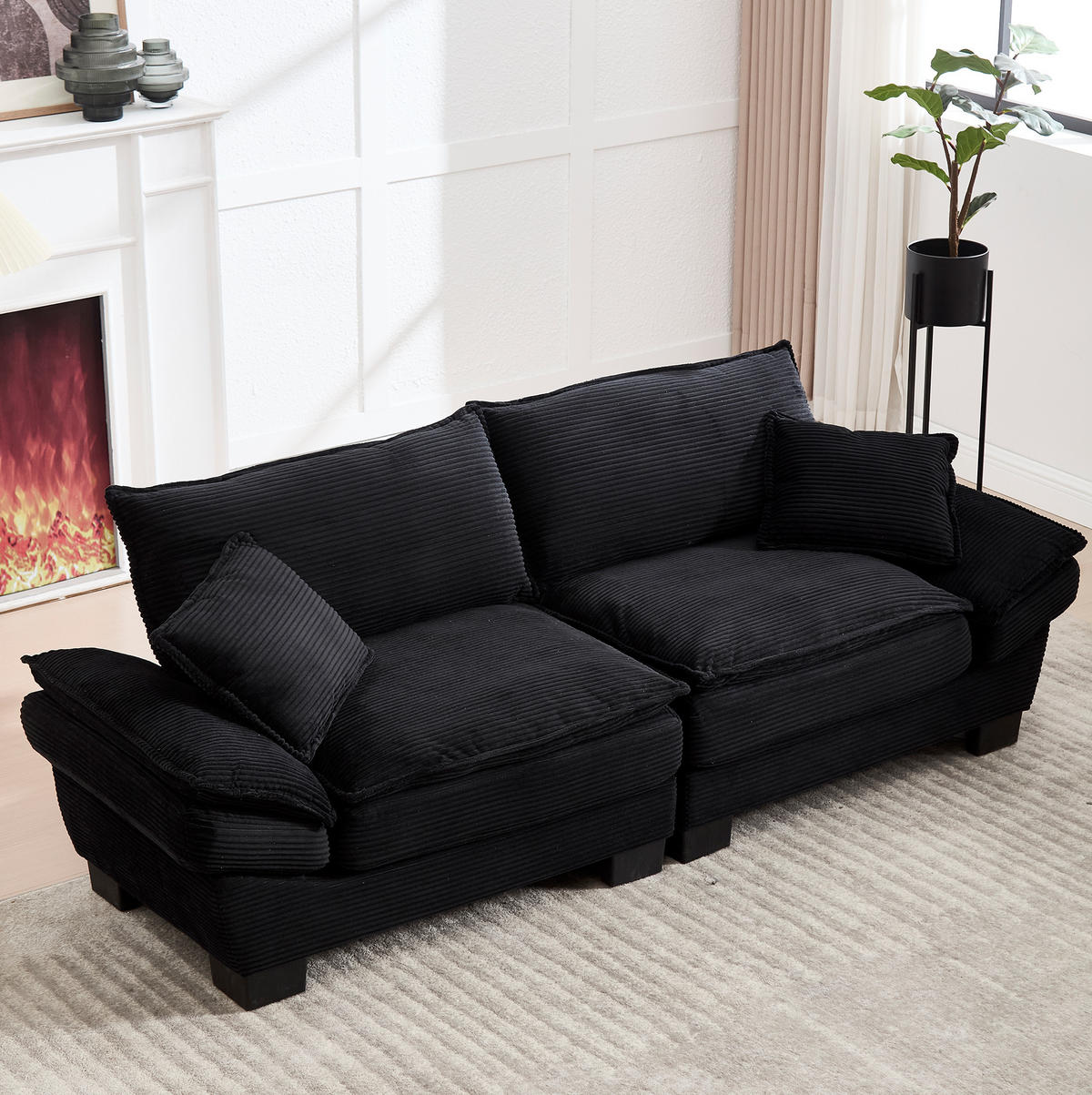 SOFA für 2 Personen mit Velvet-Bezug in Schwarz 224/81/81 cm - Schwarz, Textil (224/81/81cm) - OKWISH