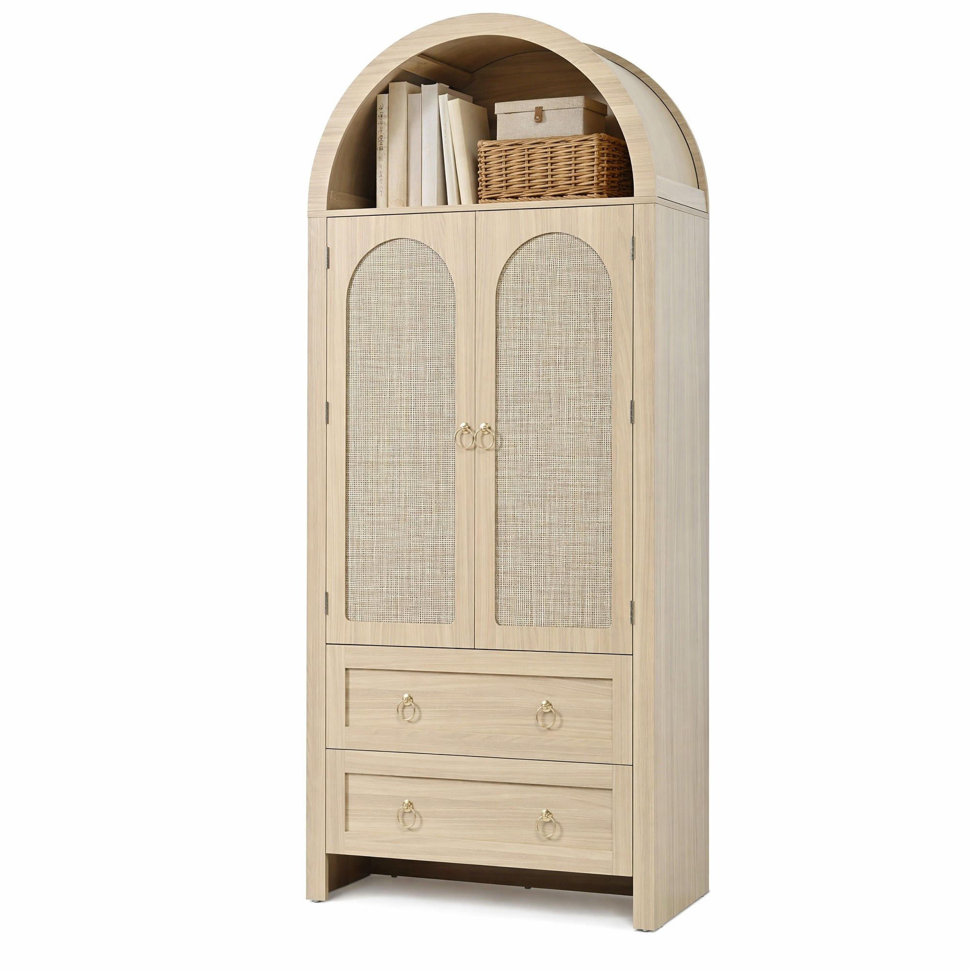 SIDEBOARD in Eichenholzoptik 80/40/180 cm aus MDF mit Korbgeflecht-Türen, Schubladen und Stauraum - Eichefarben, Holzwerkstoff/Metall (80/180/40cm) - CHICFURN