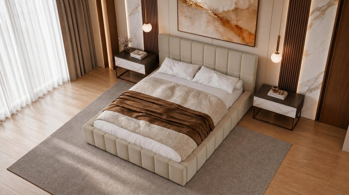 POLSTERBETT 180x200 cm, Alma, Doppelbett mit Bettkasten, Lattenrost aus Holz, Velourstoff, Hellbraun - Hellbraun, Holz/Kunststoff (180/200cm) - Marpur