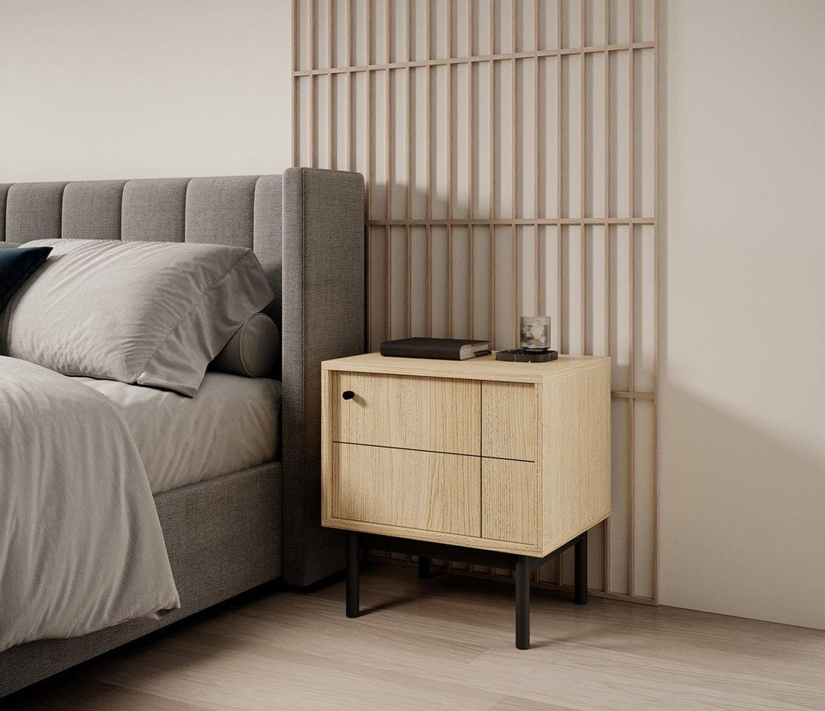 NACHTTISCH Eiche Linea Japandi Stil - Multicolor, Holzwerkstoff (53.5/56.5/39cm) - Sepro Meble