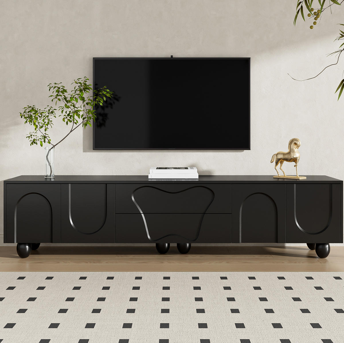 LOWBOARD 180/40/42 cm aus Holzwerkstoff mit Massivholzbeinen Schwarz - Schwarz, Holzwerkstoff (180/42/40cm) - Modenvie