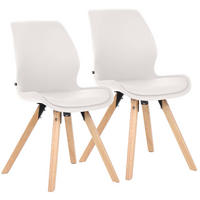 STUHL 2er Set Kunststoff Weiß - Eukalyptusholzfarben/Weiß, Holz/Kunststoff (48/87/58cm) - CLP