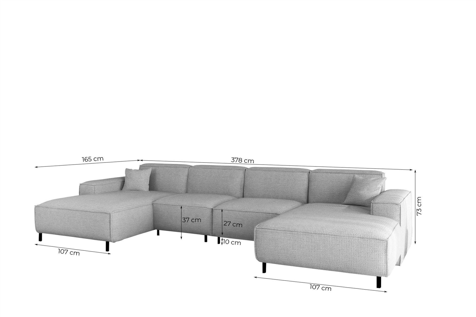 Thumbnail - Fun Möbel Wohnlandschaft, Hellgrau, Textil, U-Form, 378x73x165 cm, Wohnzimmer, Sofas & Couches, Wohnlandschaften, Wohnla...