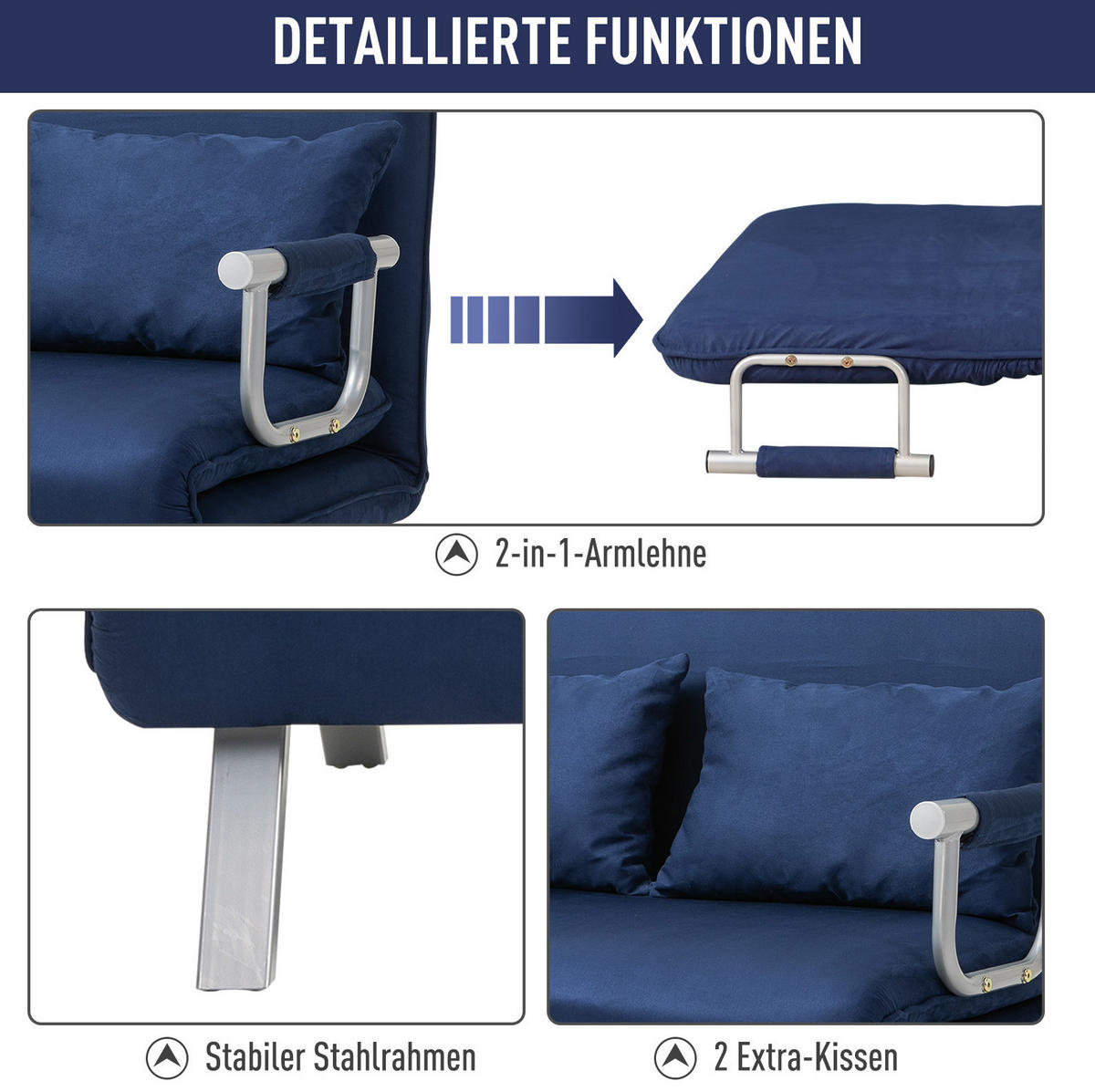SCHLAFSOFA mit Schlaffunktion verstellbarer Rückenlehne Blau - Blau, Holzwerkstoff (111/78/80cm) - Meubliv