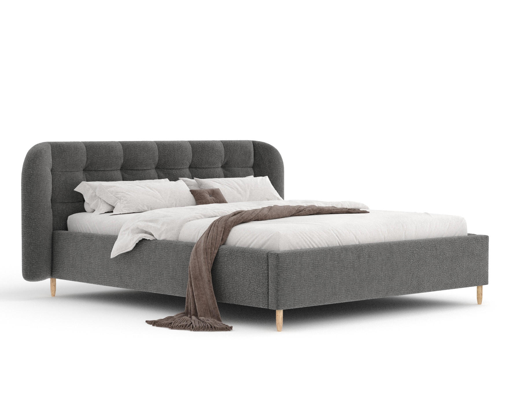 POLSTERBETT Nuno Grau 140/200 cm im Chenille-Stoff - Naturfarben/Grau, Holz/Holzwerkstoff (140/200cm) - Maison de Reve