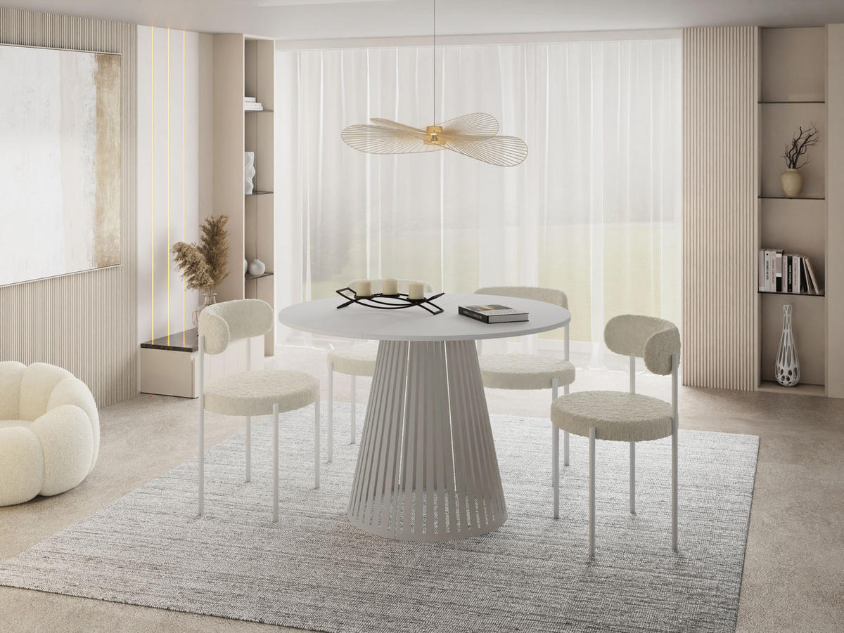 ESSTISCH Naro rund ausziehbar mit Lamellen-Metallgestell in Grau-Beige, Weiß 120-200/120/76 cm - Kaschmir/Weiß, Holzwerkstoff/Metall (120/120/76cm) - WFL GROUP