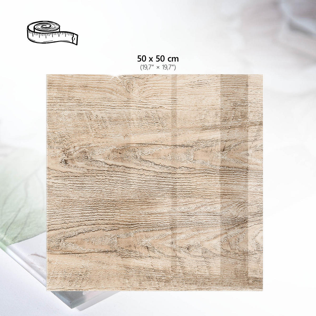 TISCHPLATTE 50x50 cm – Holzstruktur - Braun, Glas (50/50/0.4cm) - Wallfluent