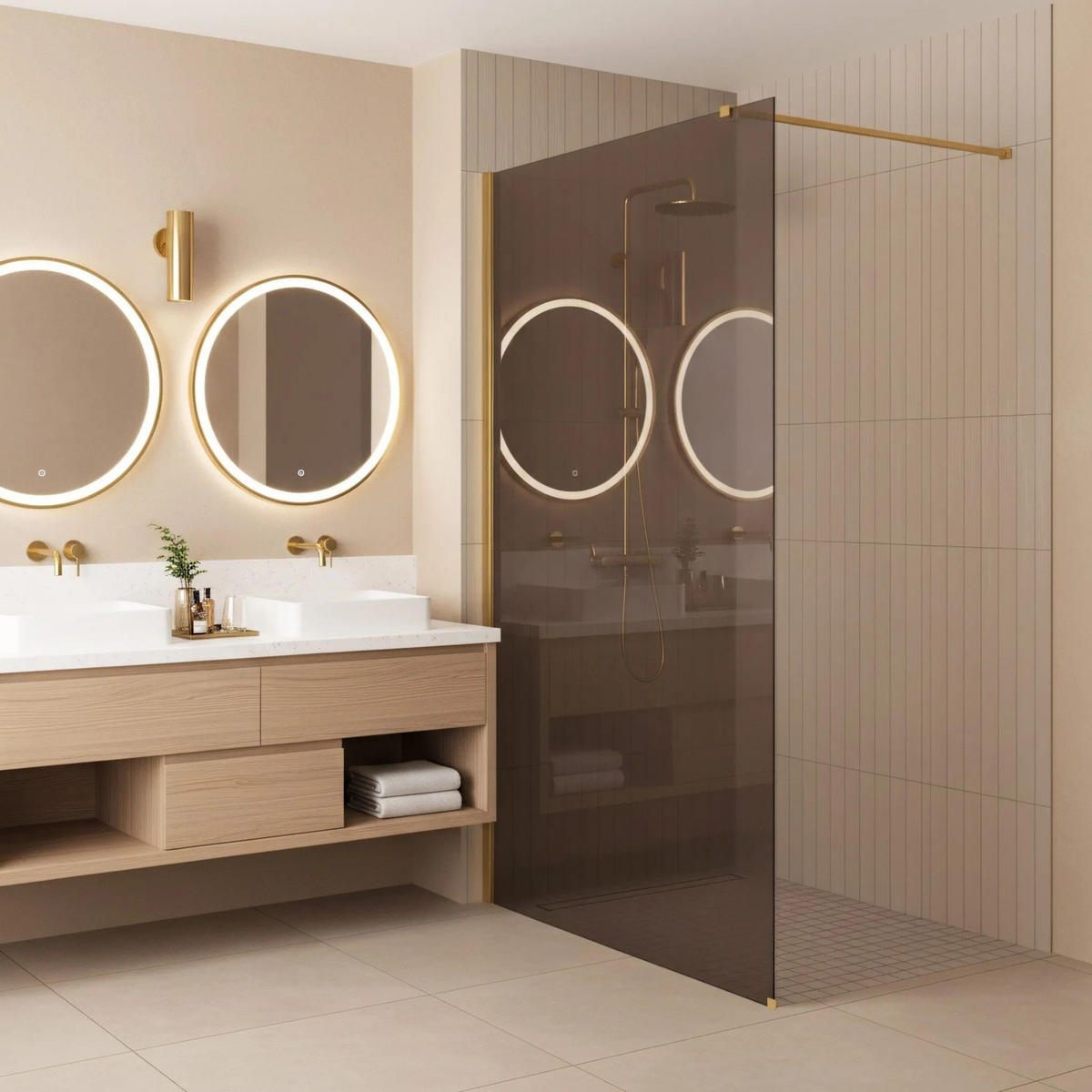 DUSCHWAND Rea Flexi Brown / Gold 120 - Goldfarben, Glas (120/120/195cm) - REA