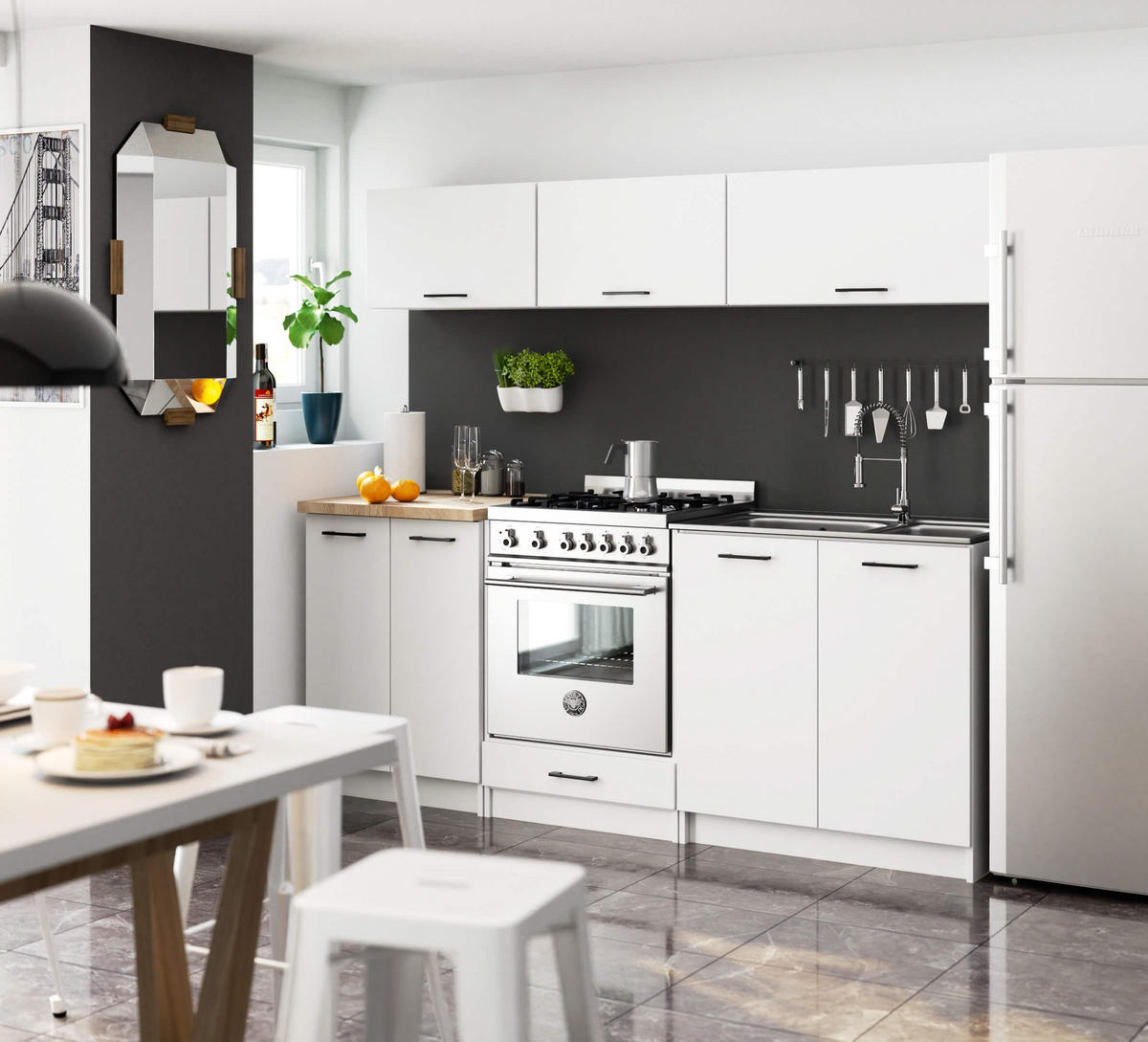 BUCĂTĂRIE fără electrocasnice Alb 174/200/46 - alb, compozit lemnos (200/174/46cm) - RAUMHIRSCH FURNITURE