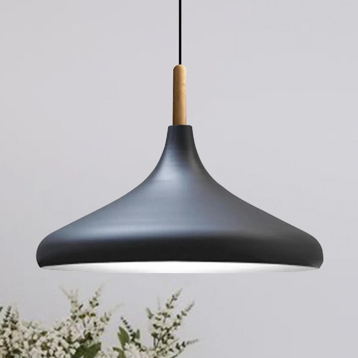 PENDELLEUCHTE Champion 35/20 cm - Schwarz/Weiß, Holz/Metall (20/35/30cm) - Bamyum