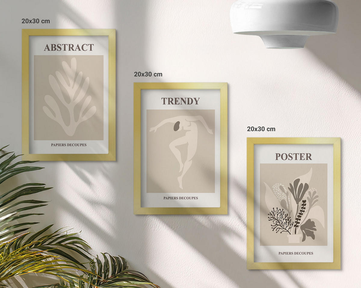 BILDER SET 3er Set - 20x30 cm Goldrahmen - Blumenmuster beige braun - Goldfarben, Kunststoff (20/30cm) - TULUP