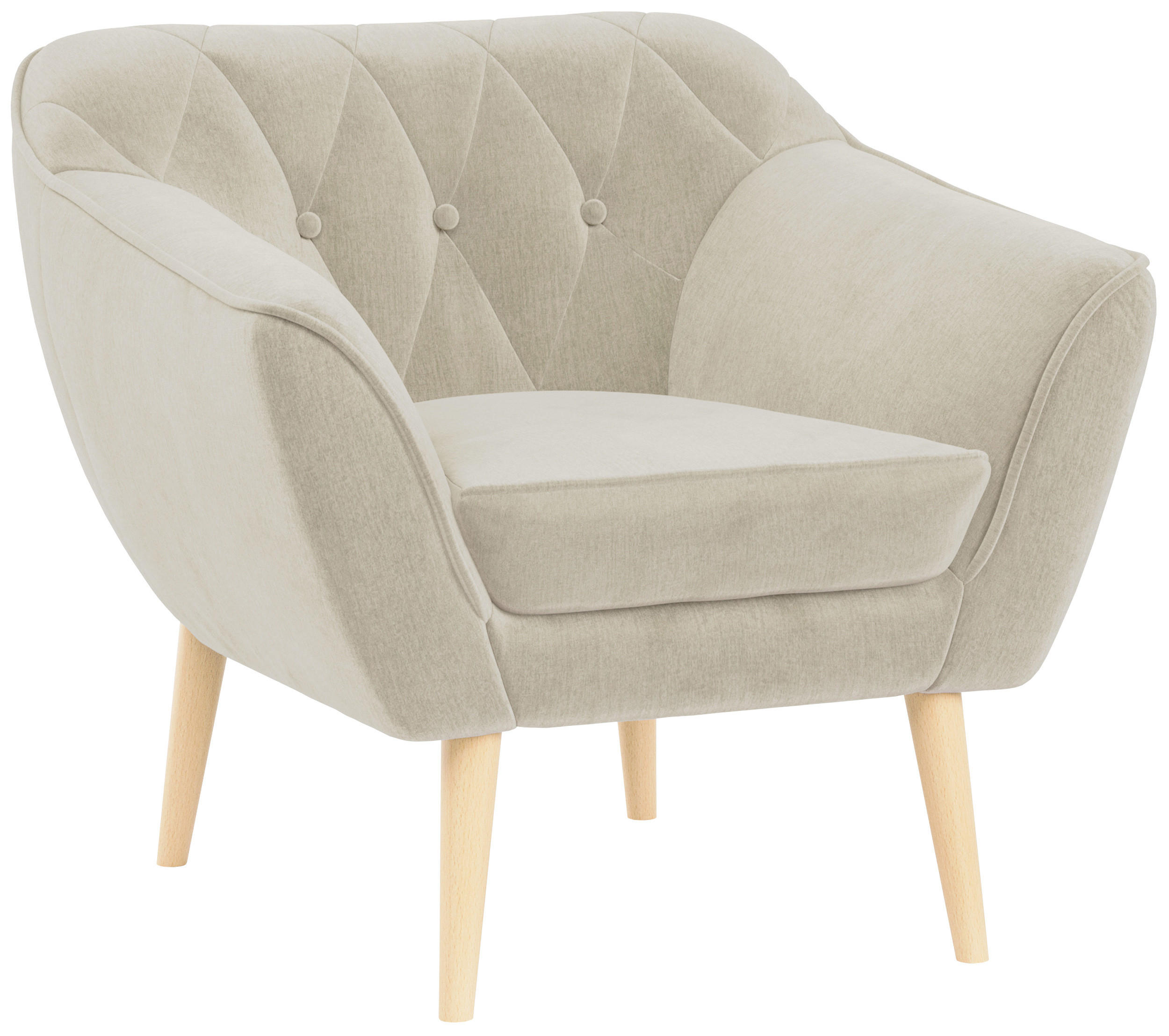 SESSEL Pirs 1 Sitzer Velvet Beige - Beige/Braun, Holz/Textil (80/75/74cm) - MKS