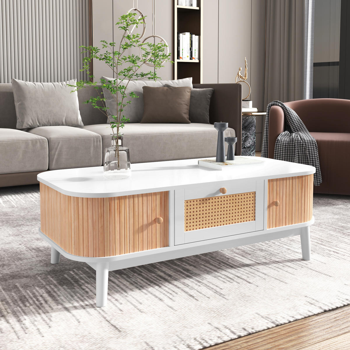 COUCHTISCH Weiß und Natur 110/55/38,5 cm - Weiß, Holzwerkstoff (55/110/38.5cm) - PANGIVO