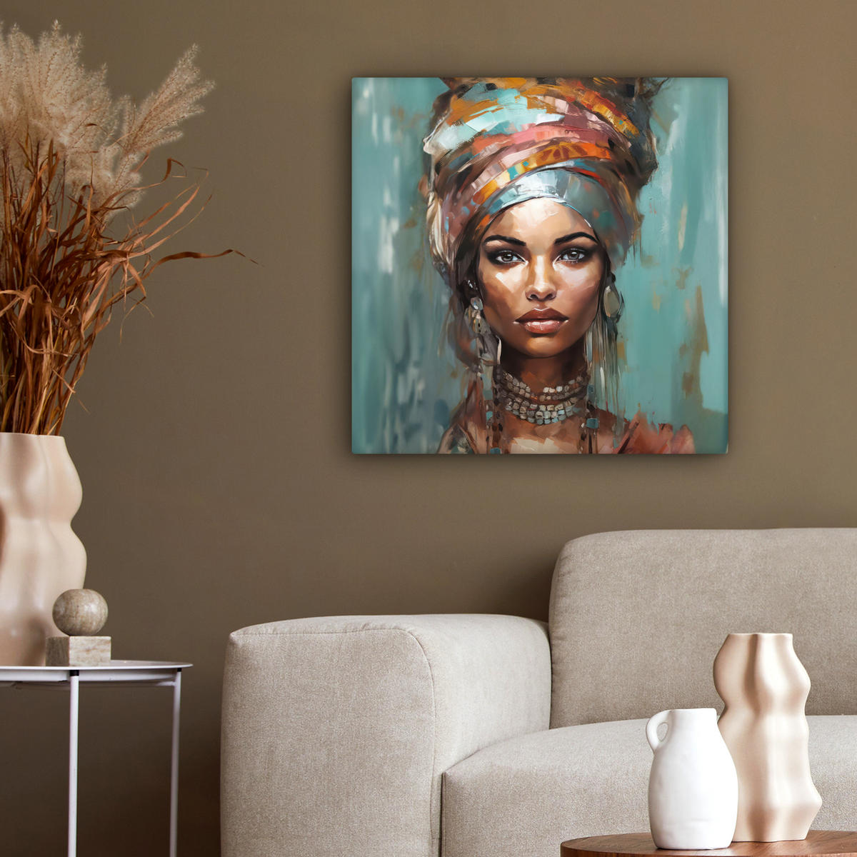 LEINWANDBILD Frau - Kunst - Schmuck - Porträt 50x50 cm - Blaugrau, Textil (50/50cm) - MuchoWow