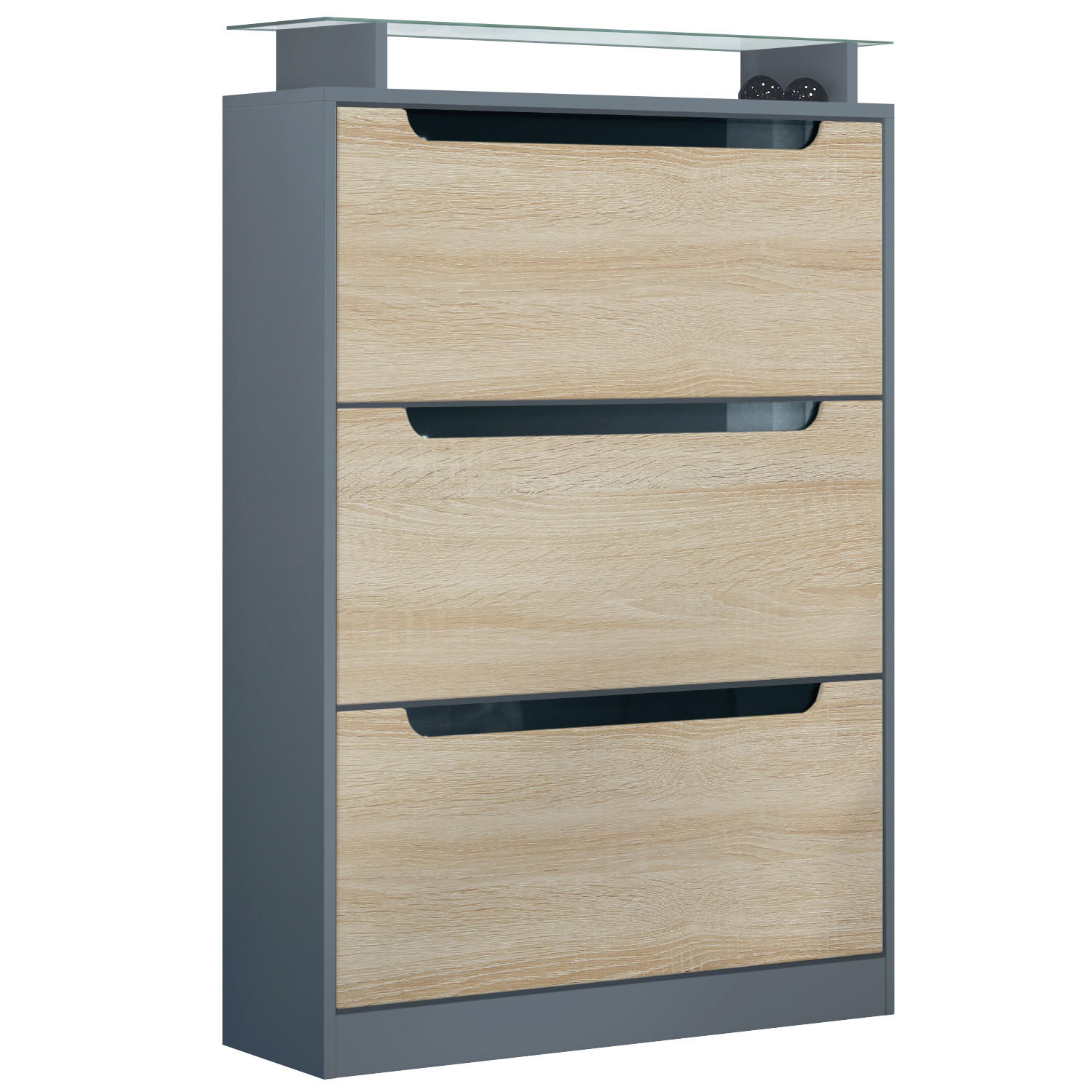 SCHUHSCHRANK Space Eiche sägerau - Eiche San Remo, Holzwerkstoff (89/128/23cm) - Vladon