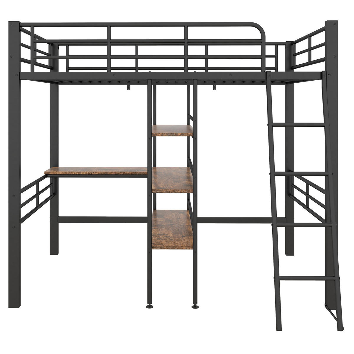 HOCHBETT aus Metall 90x200 cm in Schwarz mit Schreibtisch & Regalen - Schwarz, Metall (90/200cm) - Modfu