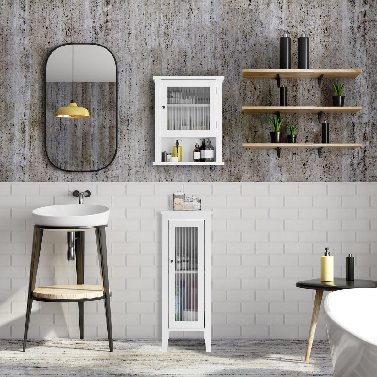 BADSCHRANK - Silberfarben/Weiß, Holzwerkstoff/Kunststoff (42/52/18cm) - Relaxdays
