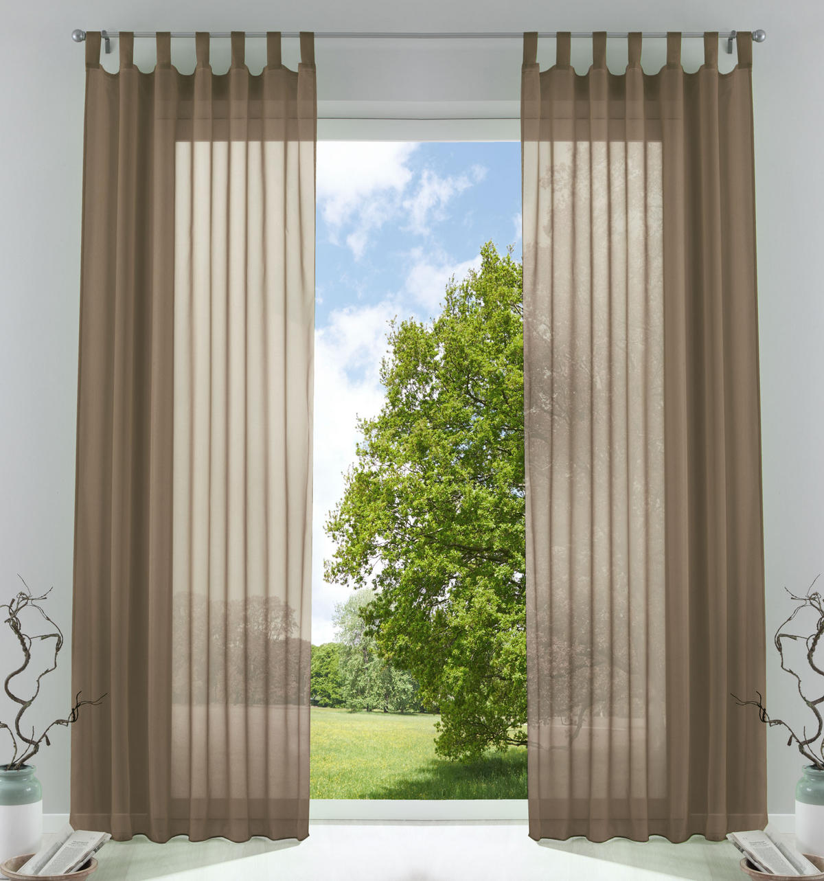 SCHLAUFENGARDINEN Voile 2er Set 245x140 cm Nougat - Cappuccino, Textil (140/245cm) - Gardinenbox.eu