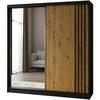 SCHWEBETÜRENSCHRANK Nela II 200/216/61 schwarz mit Schubladen - Schwarz/Weiß, Holzwerkstoff (200/216/61cm) - Beautysofa