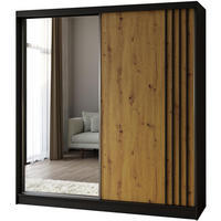 SCHWEBETÜRENSCHRANK Nela II 200/216/61 schwarz mit Schubladen - Schwarz/Weiß, Holzwerkstoff (200/216/61cm) - Beautysofa