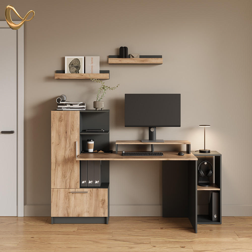 BÜCHERREGAL Lorena Anthrazit/Goldkraft Eiche mit 2 Fächern - Anthrazit, Holzwerkstoff (30/74/30cm) - Livinity®