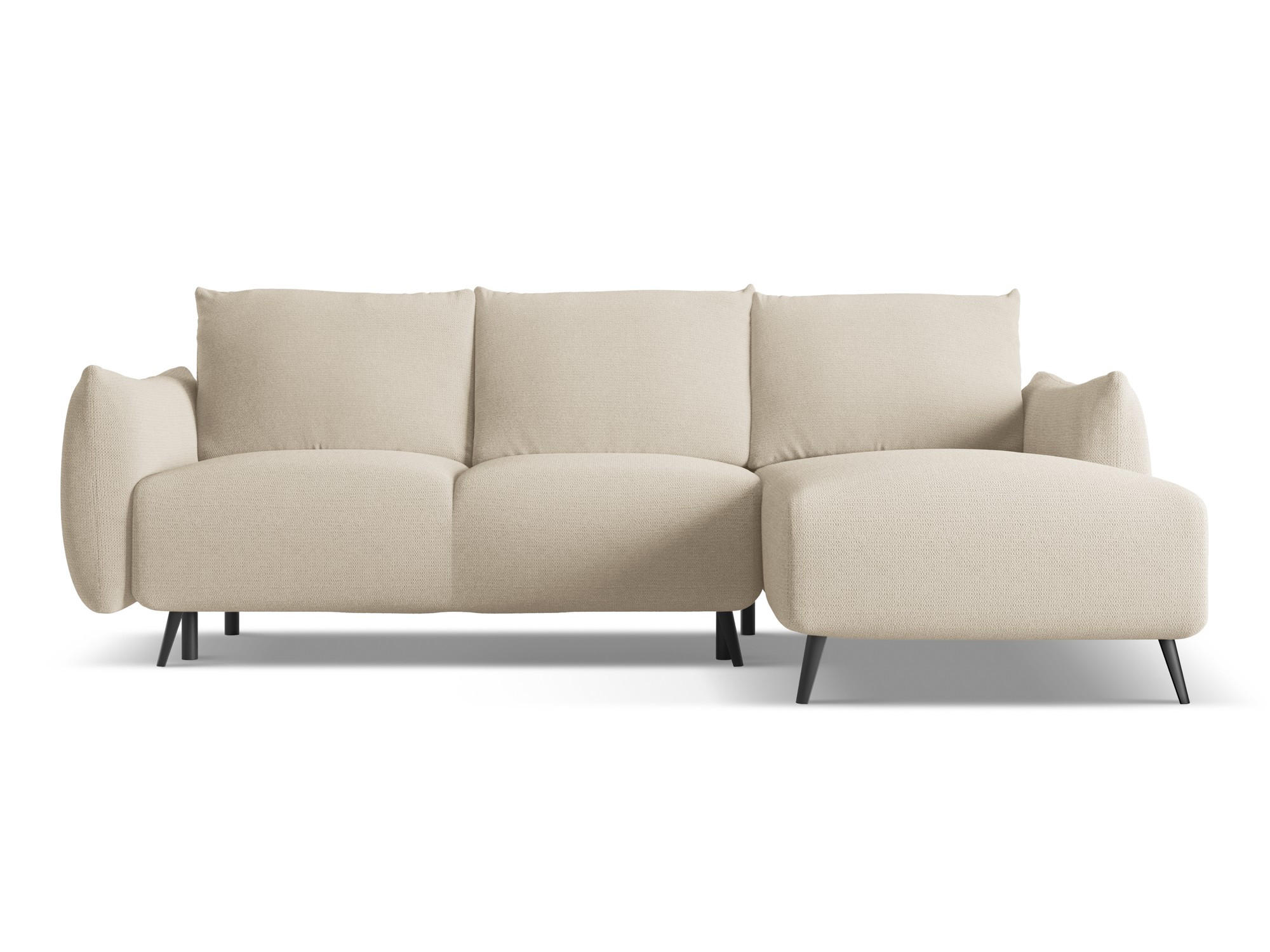 ECKSOFA mit Schlaffunktion Chenille Stoff Beige - Beige/Schwarz, Textil/Metall (242/162cm) - Makamii