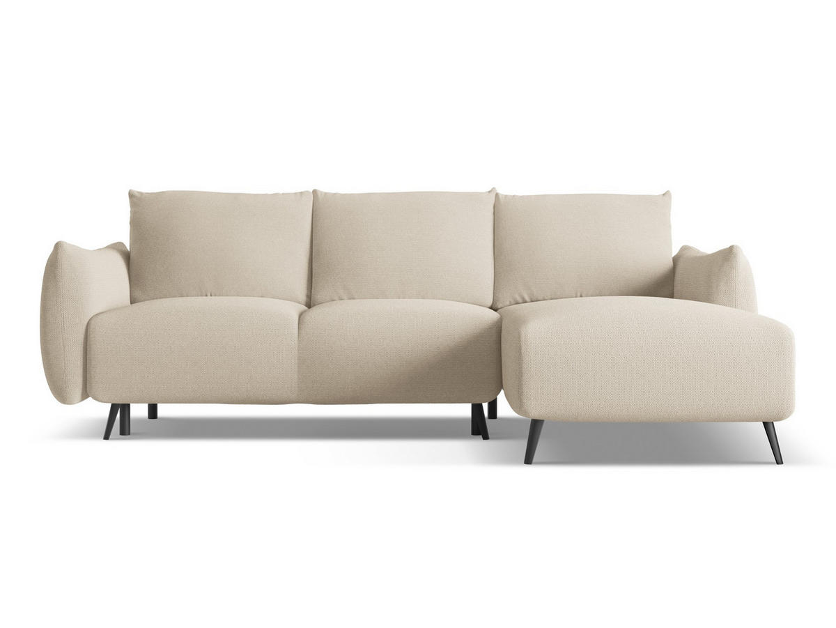 ECKSOFA mit Schlaffunktion Chenille Stoff Beige - Beige/Schwarz, Textil/Metall (242/162cm) - Makamii