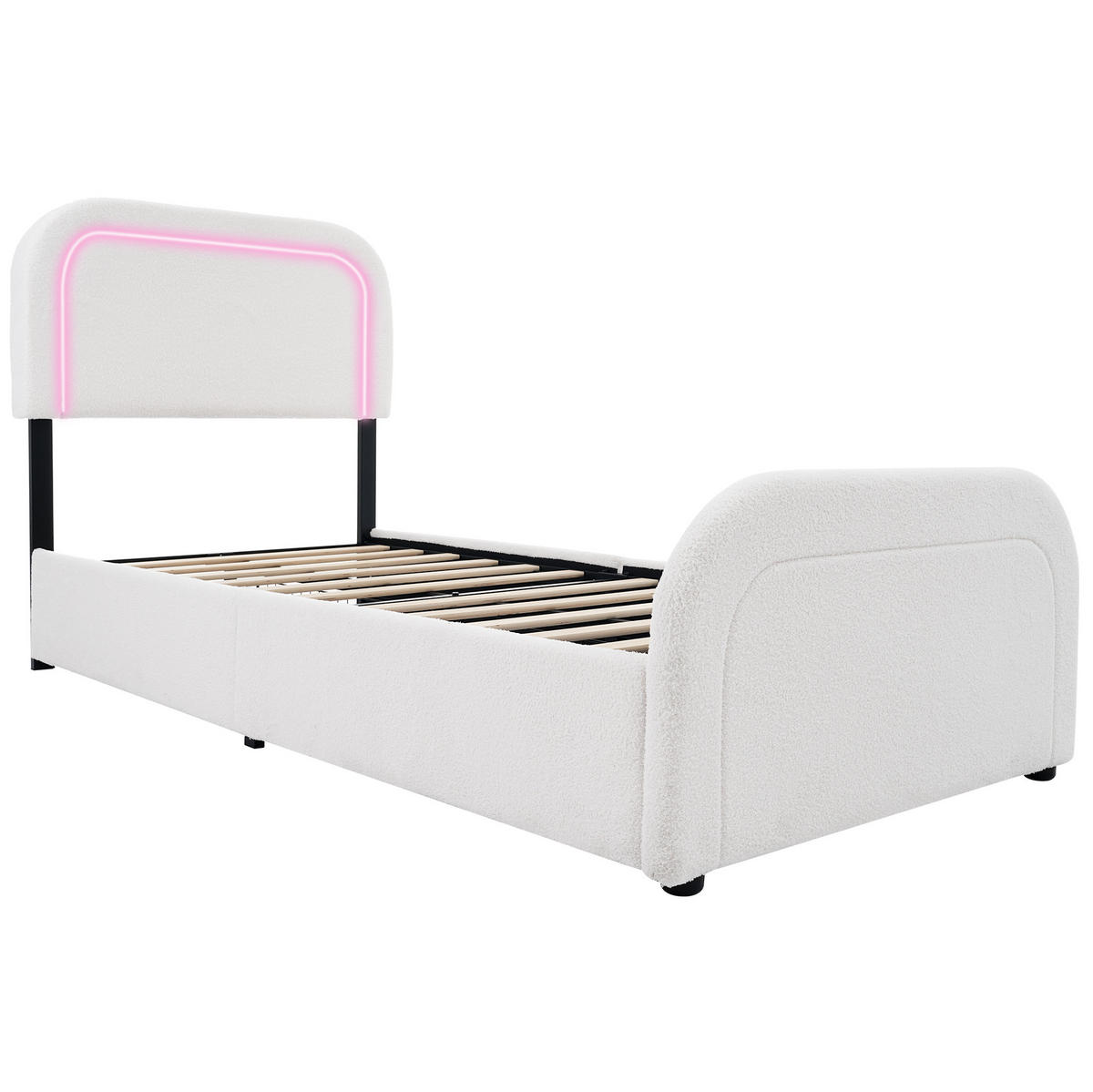 BETT mit Matratze, USB-C, LED und 2 Schubladen 90x200 cm Sherpa Weiß - Weiß, Metall (90/200cm) - Meubliv