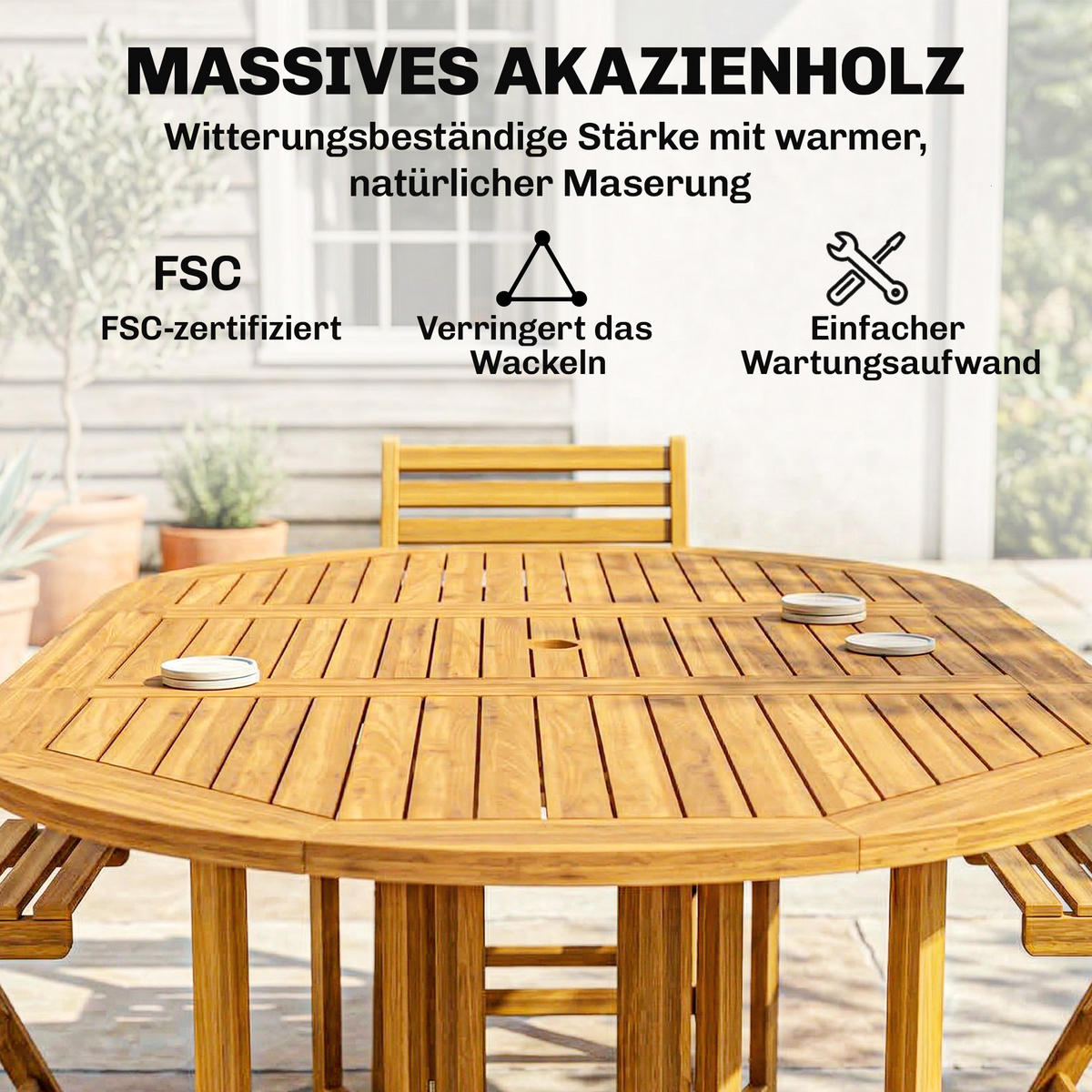 OUTDOOR-ESSGRUPPE 7er Set Akazienholz Naturholz - Akaziefarben, Holz - Outsunny
