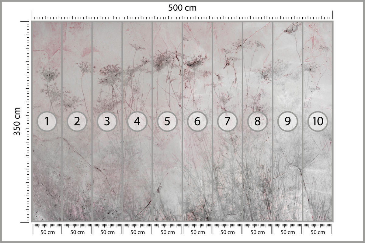 FOTOTAPETE für Schlafzimmer Blumen Wiese Gras Zarte Landschaft 500x350 - Violett/Rosa, Papier (500/350cm) - Muralo