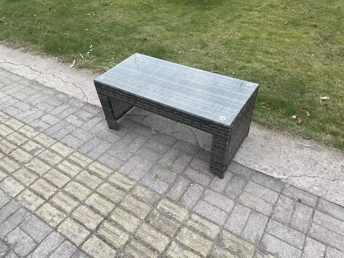GARTENMÖBELSET mit Couchtisch Polyrattan 5-Sitzer - Dunkelgrau/Grau, Glas/Kunststoff - Fimous