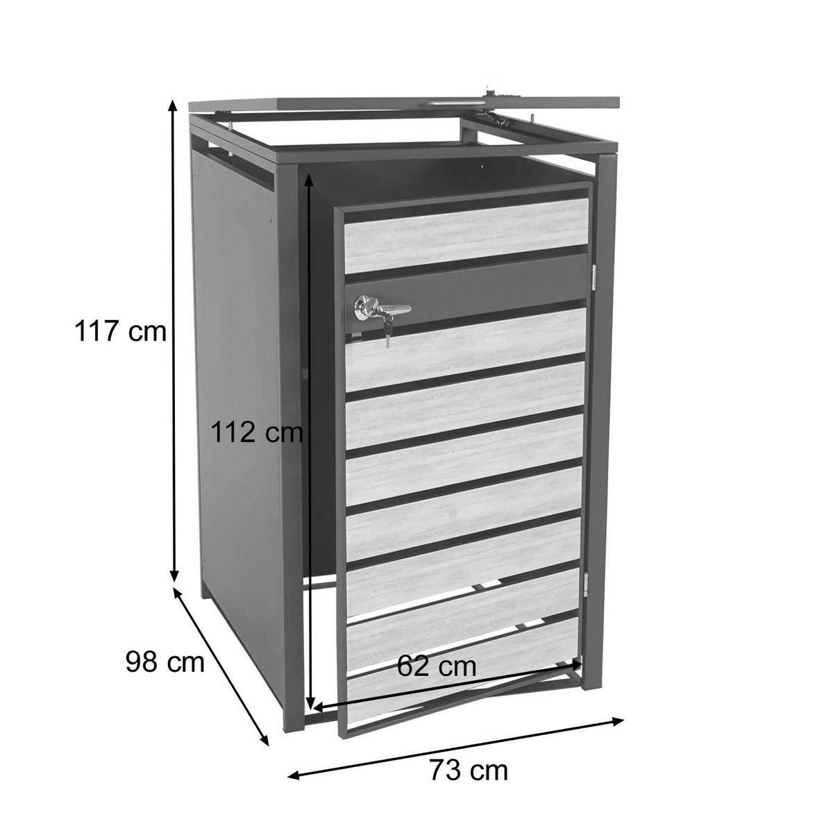 1ER-MÜLLTONNENVERKLEIDUNG Buche Dekor - Buchefarben, Metall (73/117/98cm) - MCW