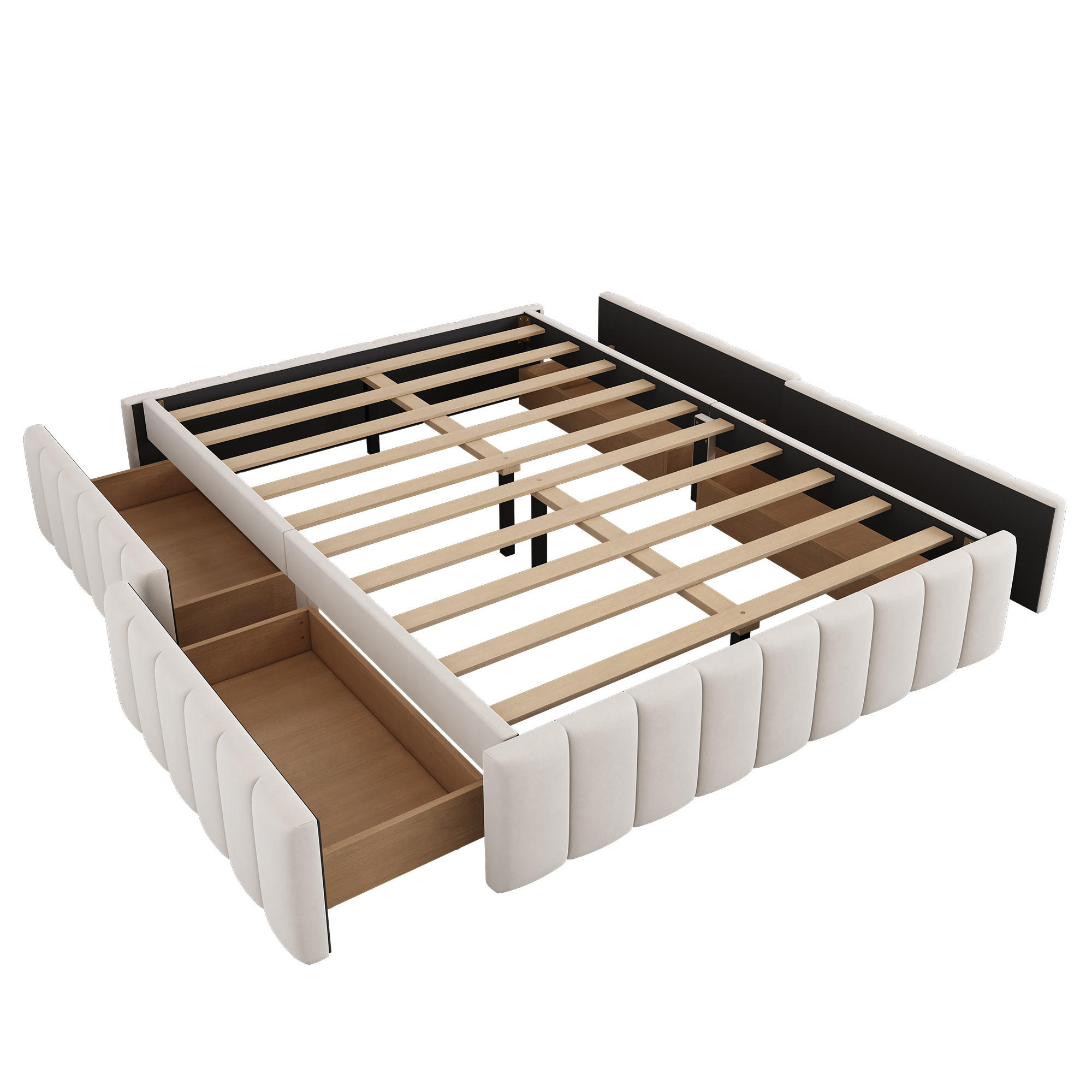 POLSTERBETT 140/200 cm DE-04953, mit 4 Schubladen, ohne Kopfteil in Beige - Beige, Holzwerkstoff/Metall (140/200cm) - ComfortXL