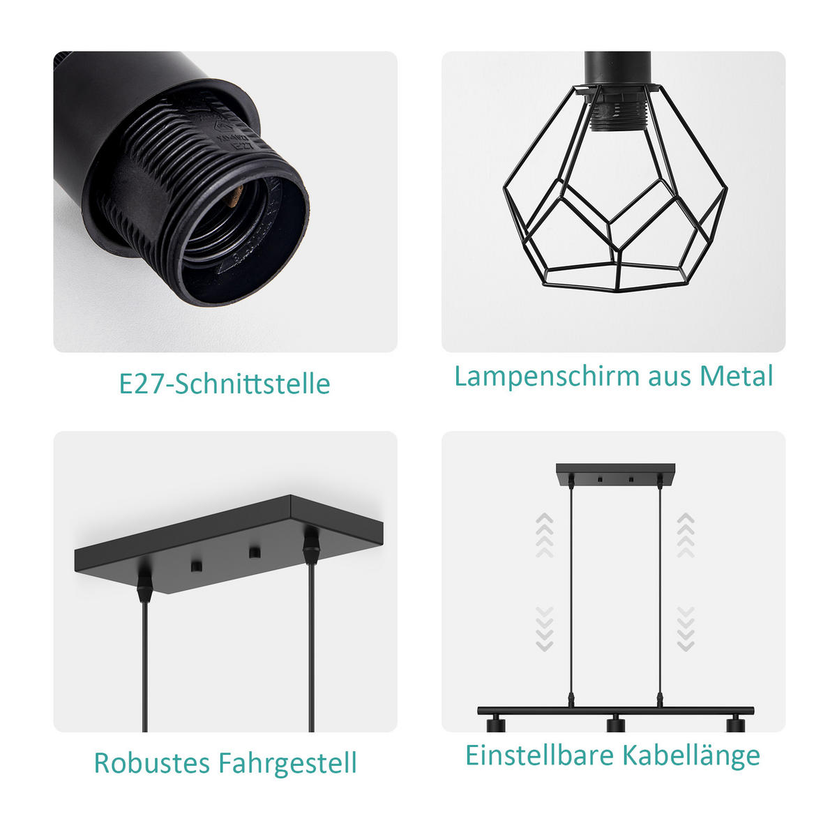 PENDELLEUCHTE mit Höhenverstellung, 3-flammig, schwarz - Schwarz, Metall (123/14.9/62.9cm) - EMKE