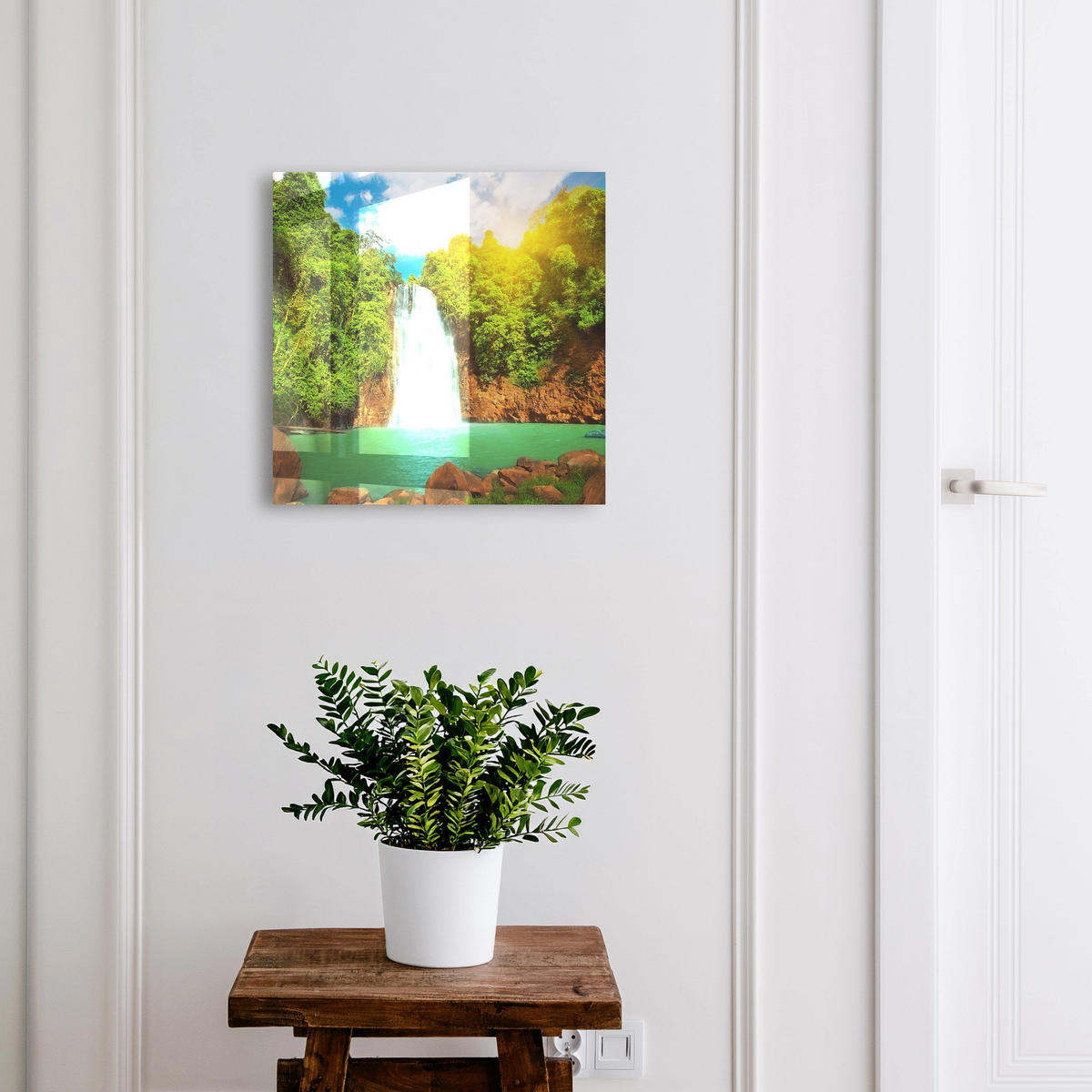 SCHLÜSSELBOX Schwarz 30x30 cm- Türöffnung nach rechts - Tropischer Wasserfall - Grün, Metall (30/30/5cm) - TULUP