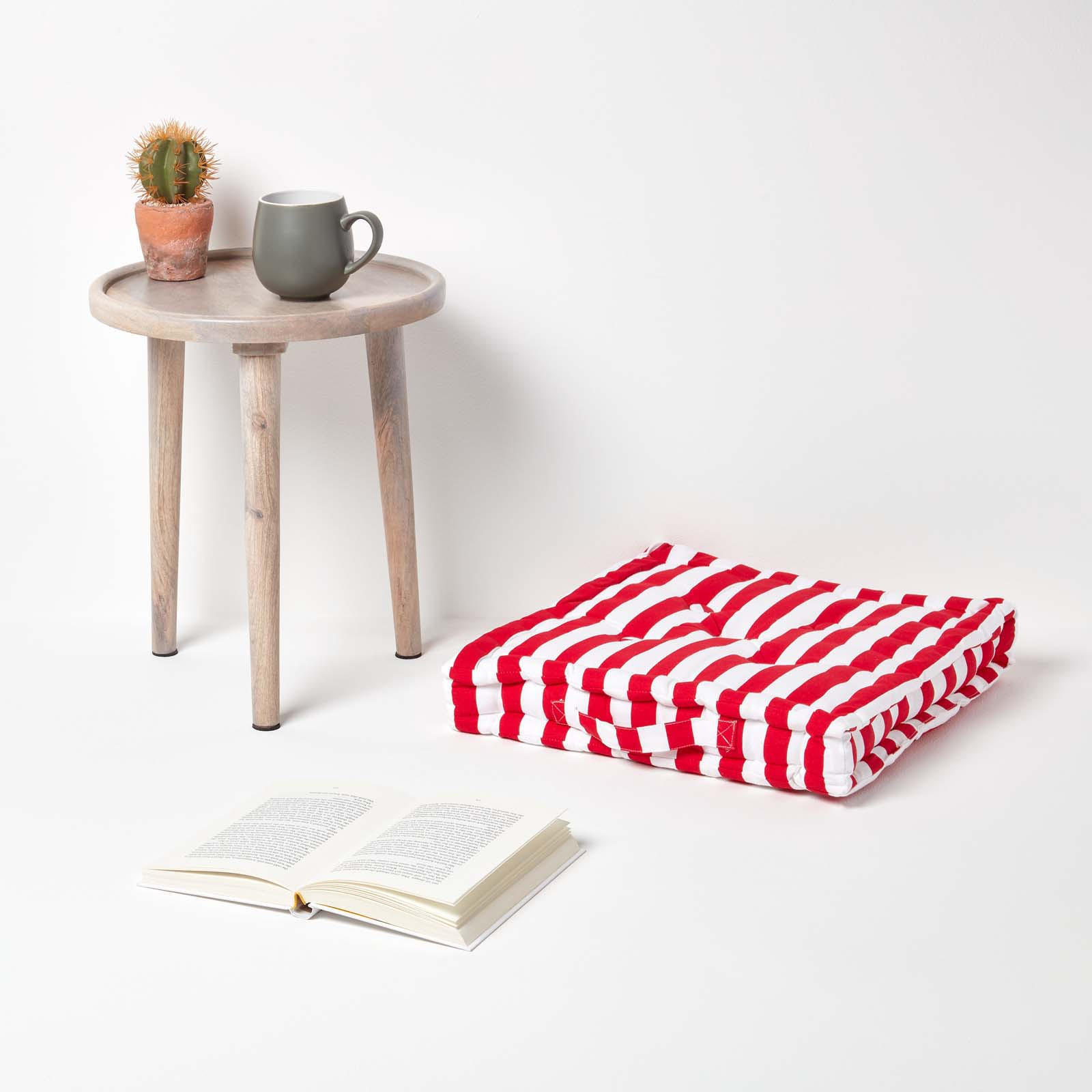 SITZKISSEN rot-weiß gestreift 50/50/10 cm - Rot, Textil (50/50/10cm) - Homescapes