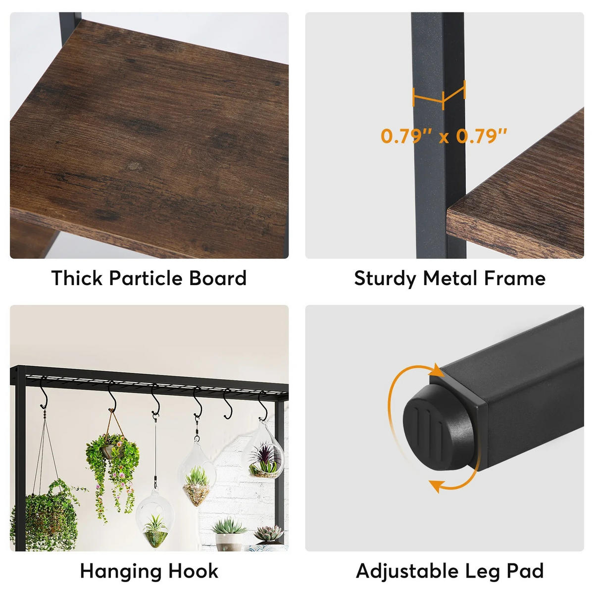 PFLANZENREGAL 180 cm Schwarz - Braun, Holz (100/180/30cm) - Beaface