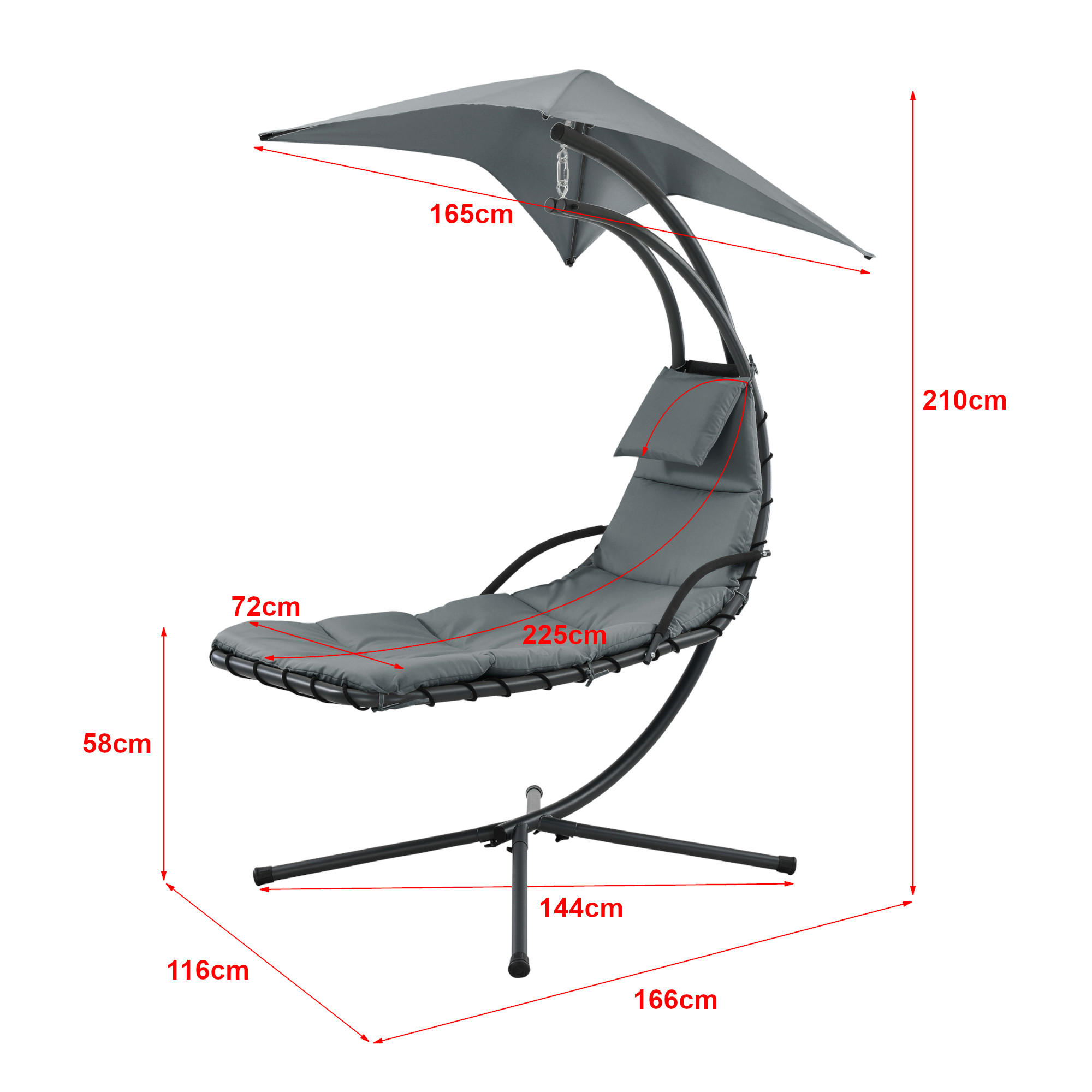 HÄNGELIEGE Lorca - Grau, Metall (166/210/116cm) - [en.casa]