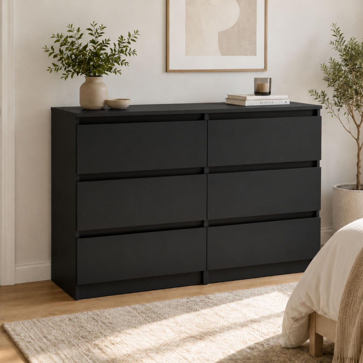 KOMMODE mit fünf Schubladen in Schwarz - Schwarz, Holzwerkstoff (120/77/40cm) - Home Collective