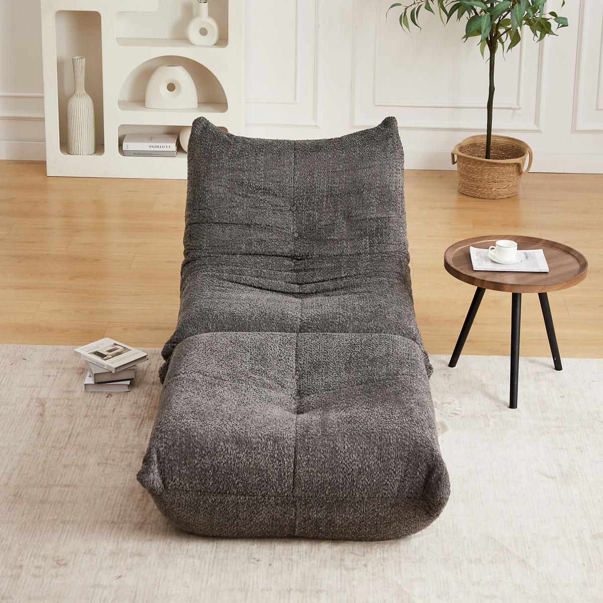 SCHLAFSESSEL mit Fußstütze Chenille Grau - Grau, Kunststoff (94/71/185cm) - Beauniv