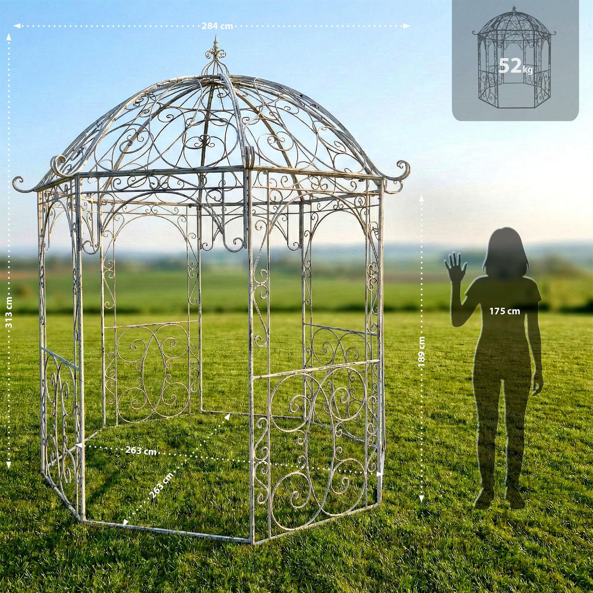 PAVILLON Liv Antik 284x263x313cm Metall Antik-Weiß Gartenpavillon - Weiß, Metall (284/313/263cm) - DELUKE
